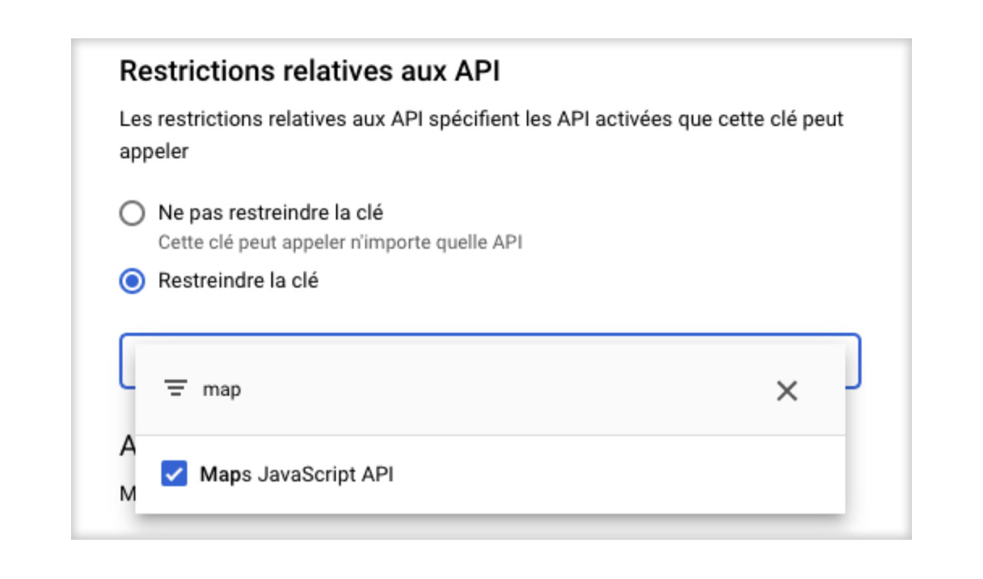 Restreindre l’utilisation de la clé par la seule API maps Javascript