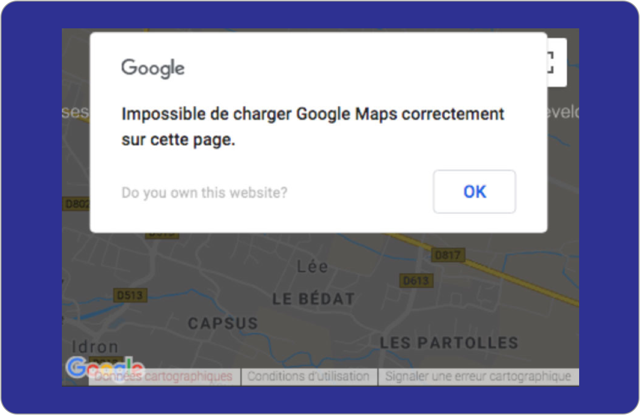 Message d’erreur impossible de charger Google Maps