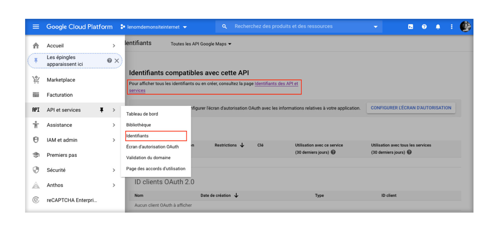 Création d’un identifiant et configuration de la clé pour votre site internet